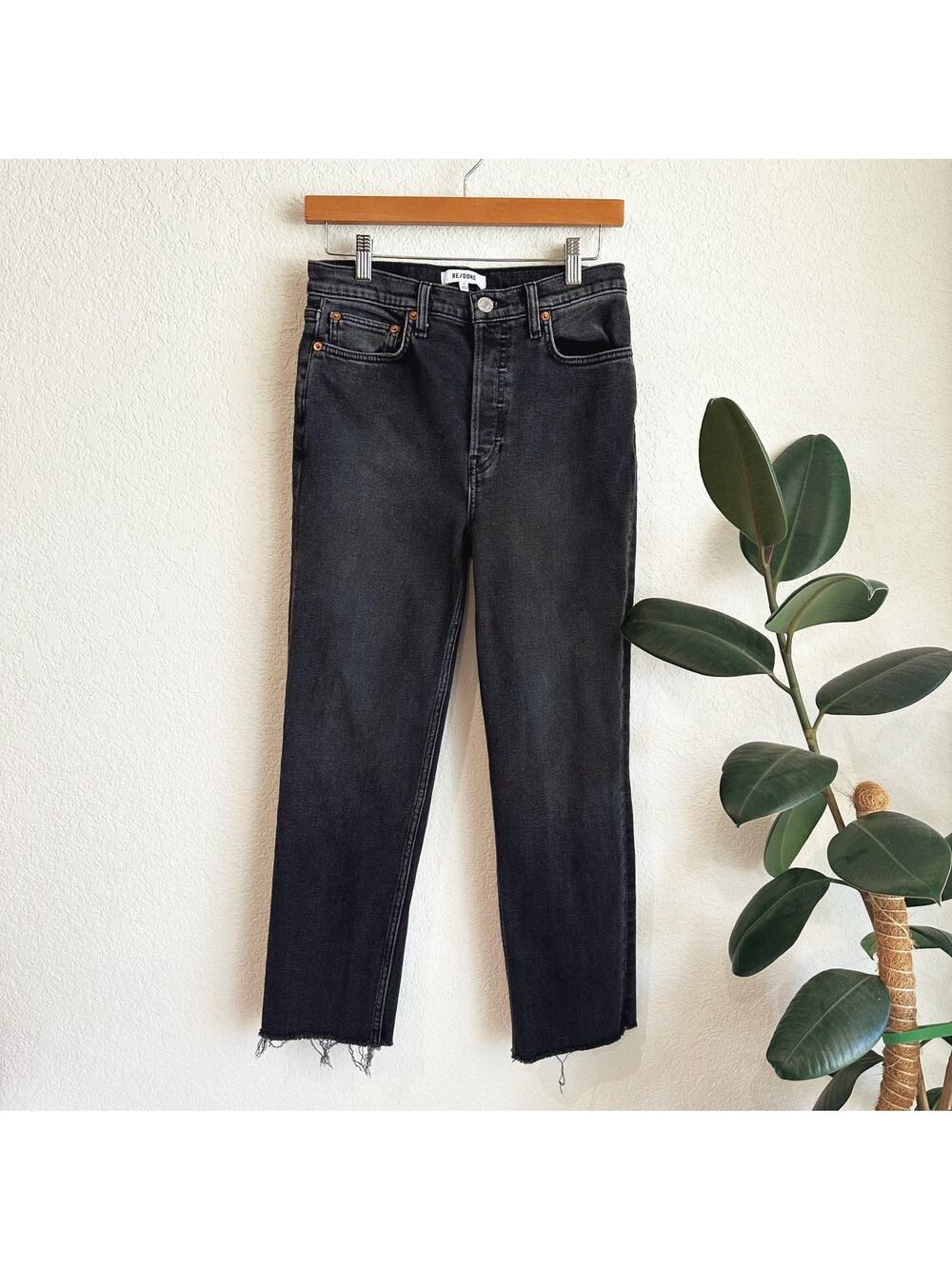 Re/Done Womens 70s Stovepipe Jeans Size‎ 27 Black High Rise Straight Leg Button